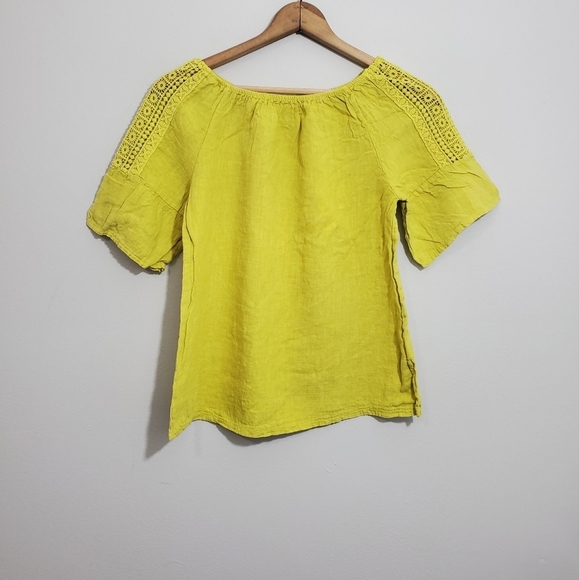 Terzo Millennio Yellow Linen Eyelet Sleeve Top - Picture 1 of 3